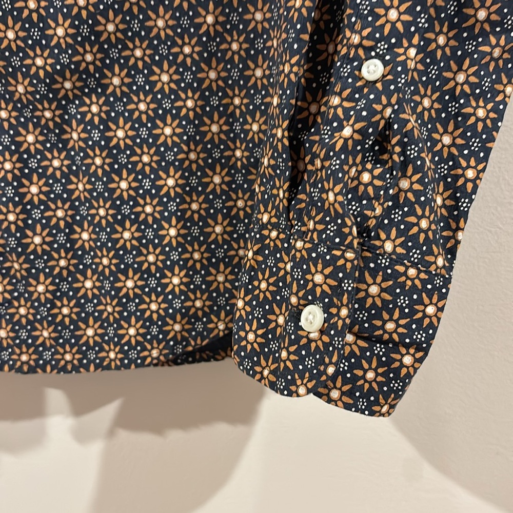 J. Crew Navy Button-Down Shirt with Tan Floral Print - Picture 4 of 10